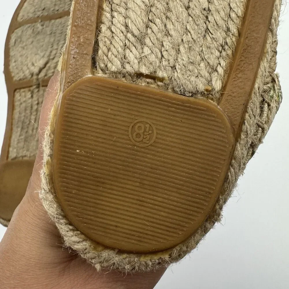Tory Burch Catalina Floral Botanical Espadrilles Canvas Elastic Sz 8 1/2 Flaws